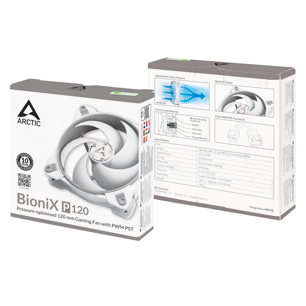 ARCTIC BioniX P120 - PC Fan, 120mm Gaming Case Fan with PWM Sharing Technology (PST), Pressure-optimised, Quiet Motor, Computer, Fan Speed: 200-2100
