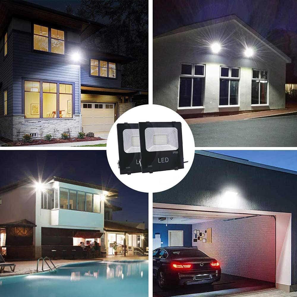 HANNAHONG 10W 2 Pack LED Flood Light with ON/Off Switch Plug in,Cool White,Security/Work/Plant Grow,IP66 Waterproof,Reflector Spot-Light