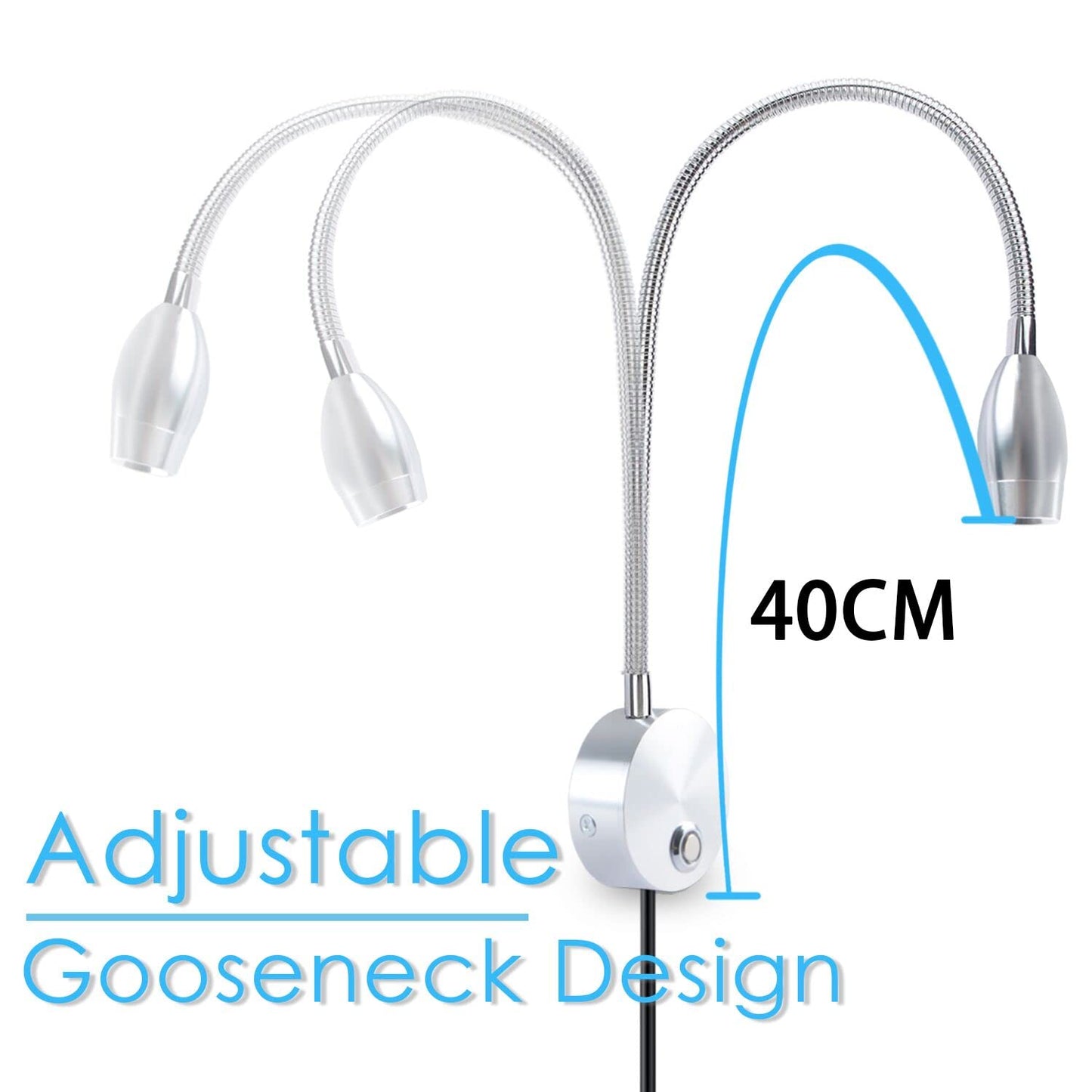 Adust Reading Lights for Books in Bed, Bedside Reading Lamp, 3W LED Dimmable Wall Mount Lamp, Adjustable Colour