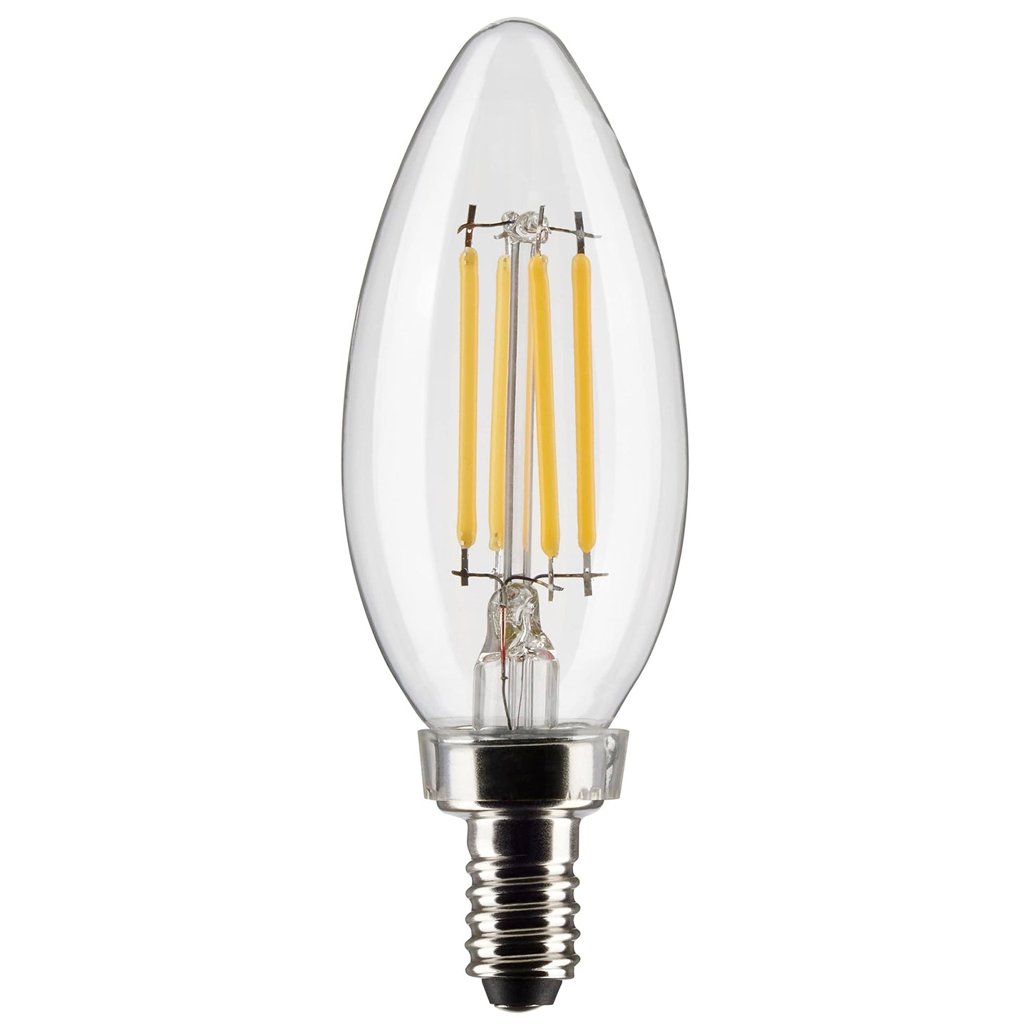 Satco S21268 B11 Candle LED Filament Light Bulbs 4W 120V 5000K Daylight 350 Lumen E12 Candelabra Base Dimmable Wet Location (6 Pack)