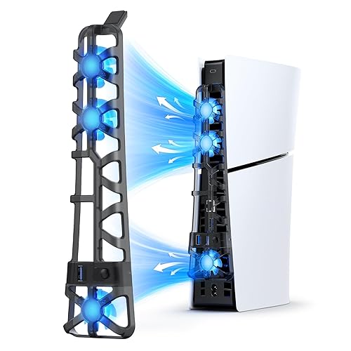 NexiGo PS5 Slim Silent Enhanced Cooling Fan with Adjustable Speed, Auto Power On/Off, with USB 3.0 Port, Efficient Cooling System for Both PS5 Slim