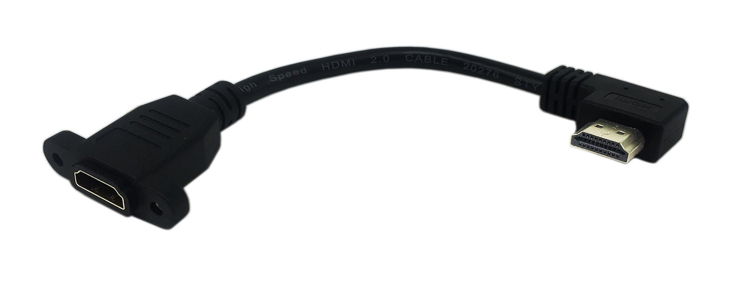 CERRXIAN 15cm 6inch High Speed HDMI 2.0 Right Angle HDMI Male to Female Extension Cable with Screw Hole Panel Mount Support 4K 60Hz Resolution for Blu