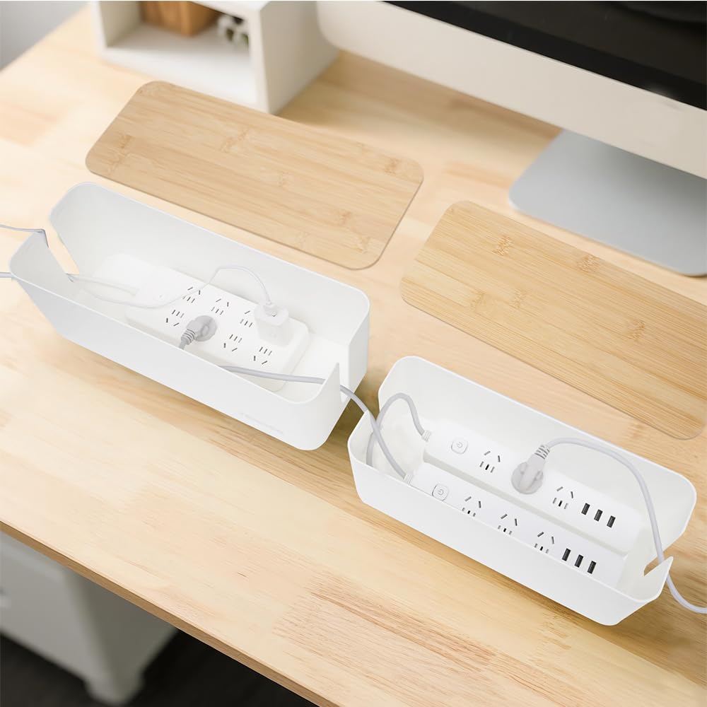 2 Pack Cable Management Box - Child and Pet-Proof Cord Organizer with Bamboo-Style Design, Large Capacity Cable Cover for Hiding TV Wires, Computer