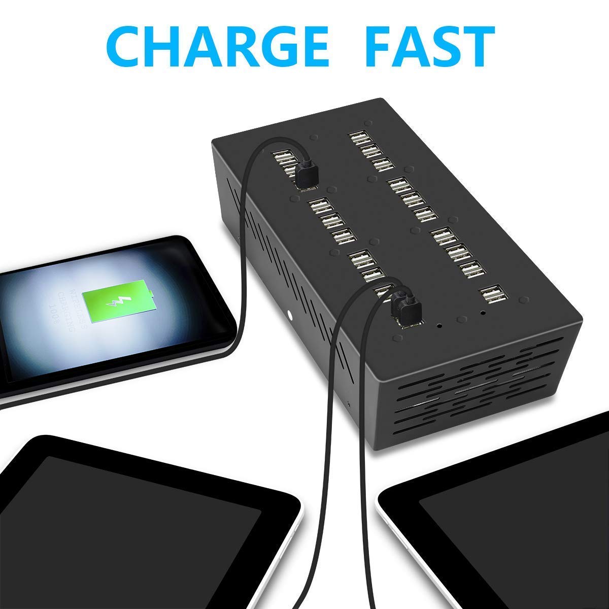 40 Ports USB Charging Station with Intelligent Protection, Multi-Port USB Charger Wall Adapter with Power Cable for iPhone, iPad, Samsung…