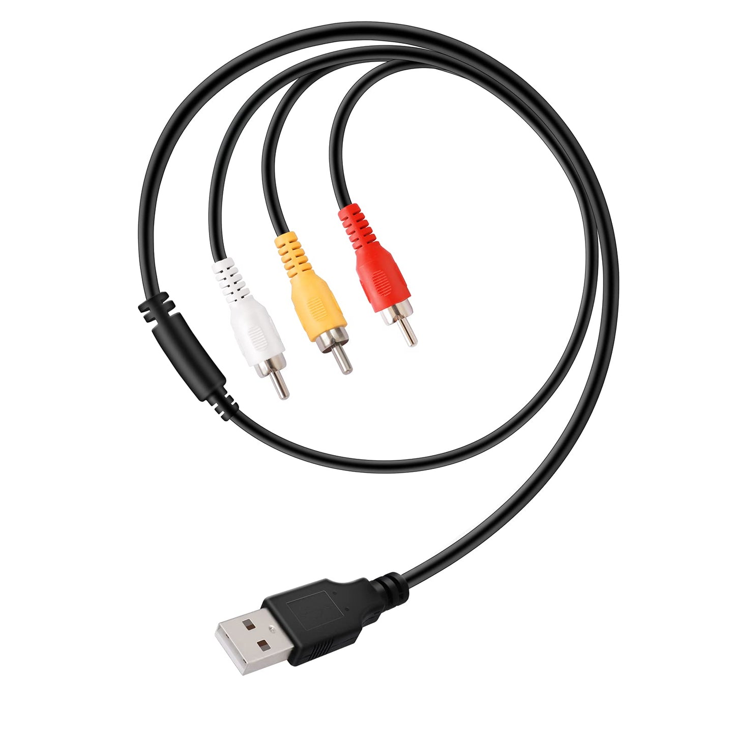 BERANMEY USB to 3RCA Cable, 1.5m/5ft USB Male to 3 RCA Male Jack Splitter Audio Video AV Composite Adapter Cord for USB-Enabled TVs and PCs
