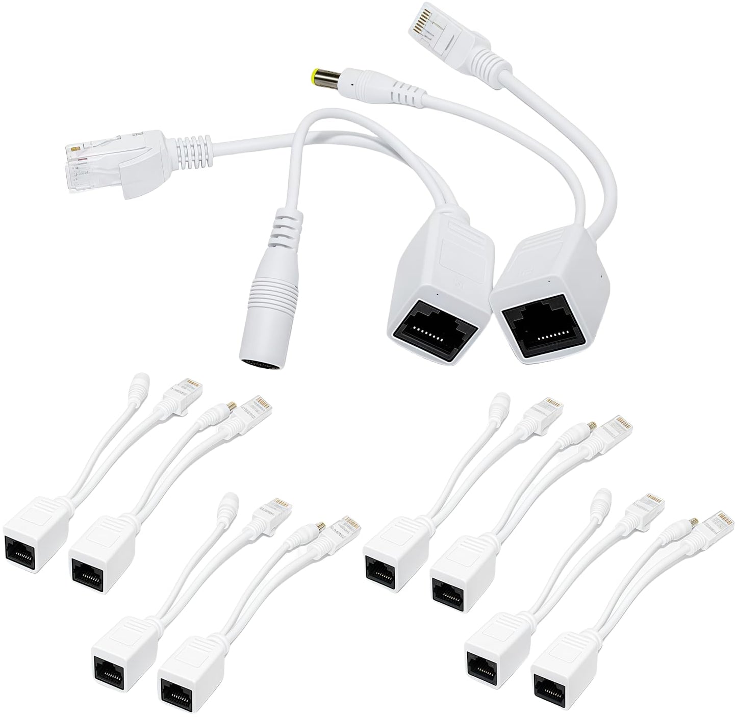5-Pair Passive PoE Injector & Splitter Kit - 5.5x2.1mm DC Connector, 10/100Mbps, for IP Cameras/WAPs, 30M Transmission