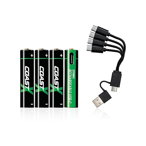 Coast AAA USB-C Rechargeable Batteries, ZITHION-X, Lithium Ion 1.5v 750 mAh, Long Lasting, Charges Under 1.3 Hours, Charging Cable Included…