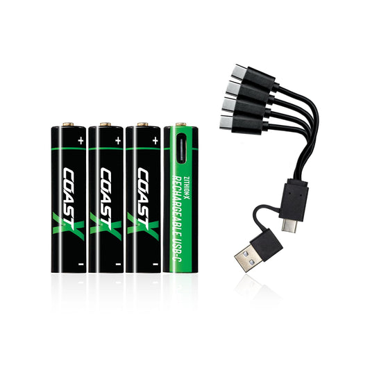 Coast AAA USB-C Rechargeable Batteries, ZITHION-X, Lithium Ion 1.5v 750 mAh, Long Lasting, Charges Under 1.3 Hours, Charging Cable Included…
