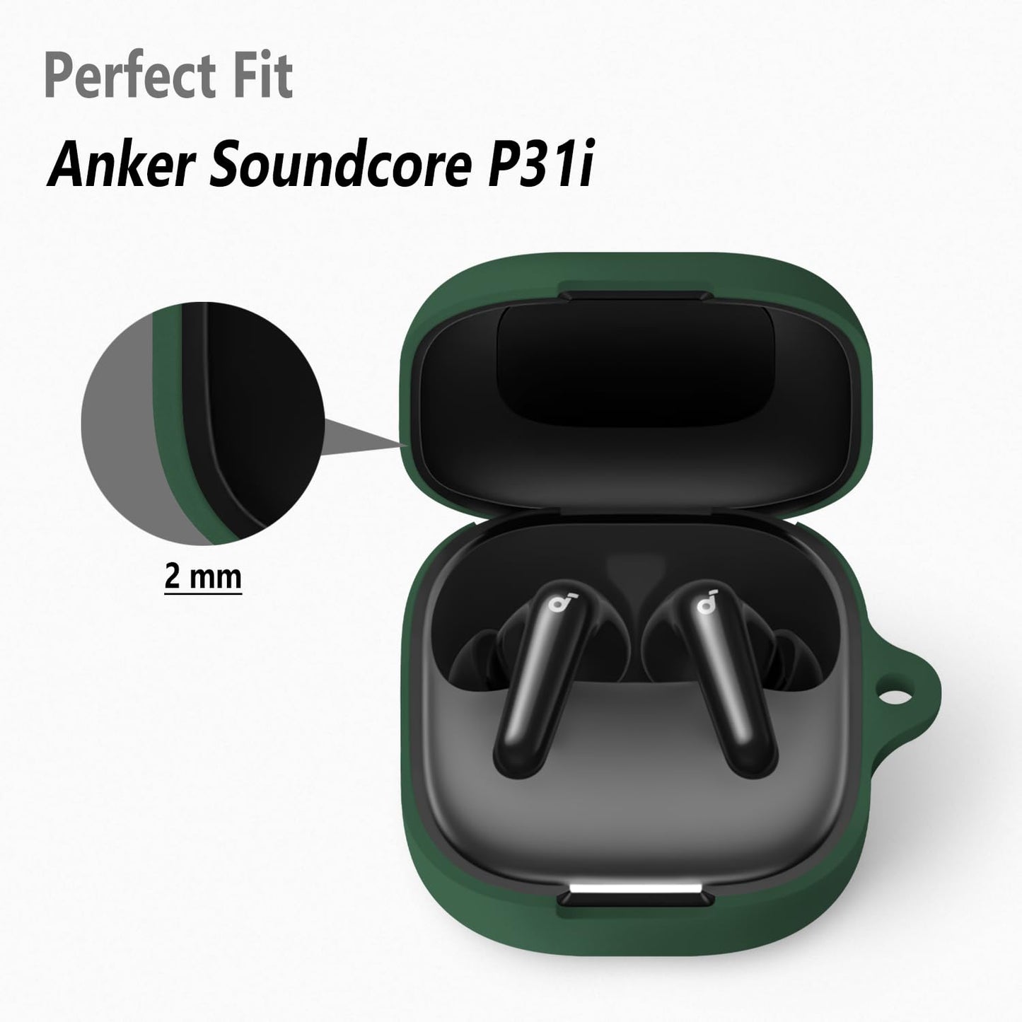 Geiomoo Silicone Cover for Anker Soundcore P31i Case, Anker Soundcore R60i NC Case, Soft Flexible Scratch Resistant Protective with Carabiner (Emerald