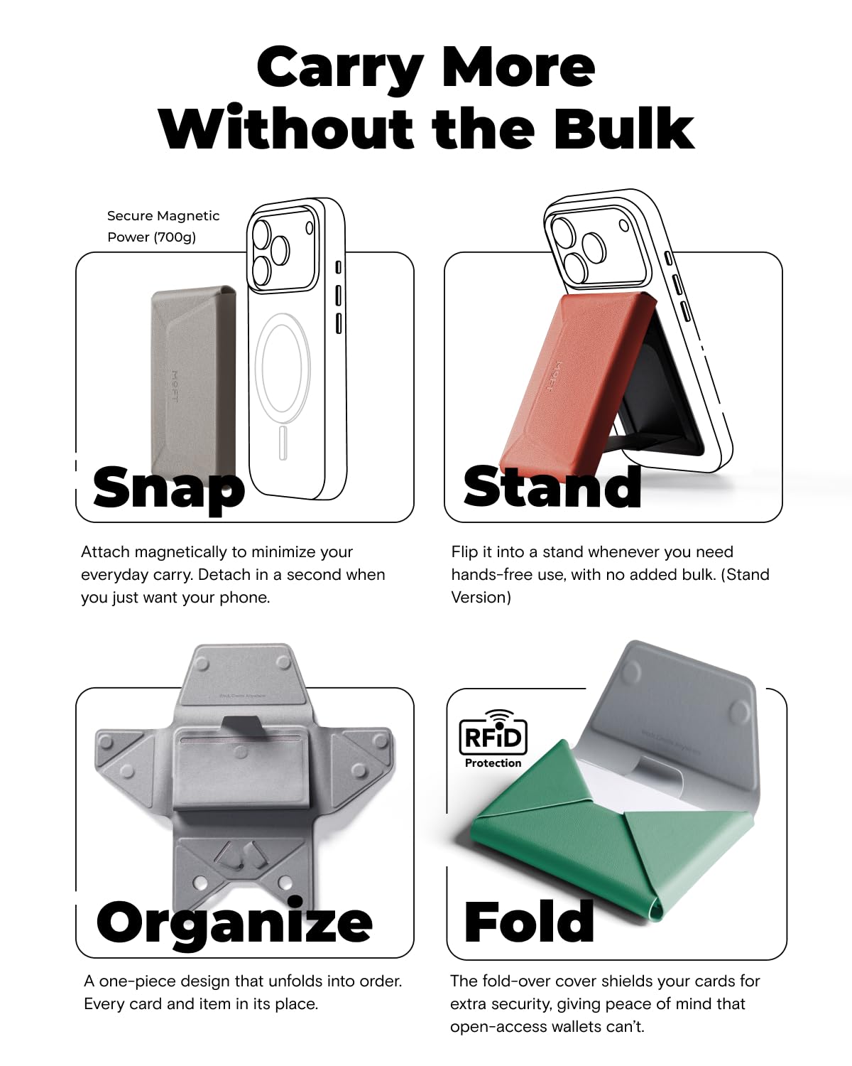 MOFT Magsafe Wallet, 8-Card Holder, Magnetic Phone Stand with Pull to Access Design, RFID Blocking, Angle Adjustment & MOVAS Minimalist Snap Field