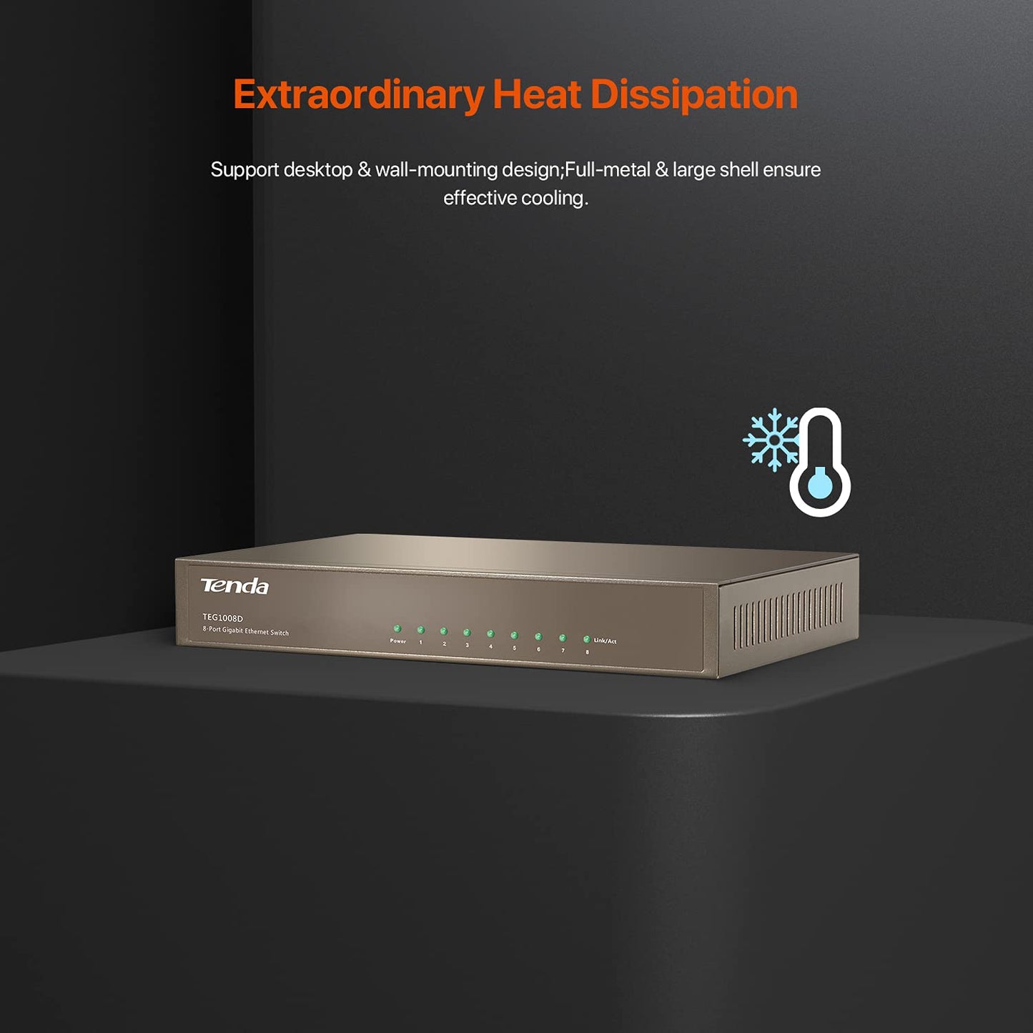 Tenda TEG1008D | 8-Port Gigabit Ethernet Switch | Desktop Network Splitter | Sturdy Metal | Unmanaged | Plug & Play | Monitor Mode | 4KV