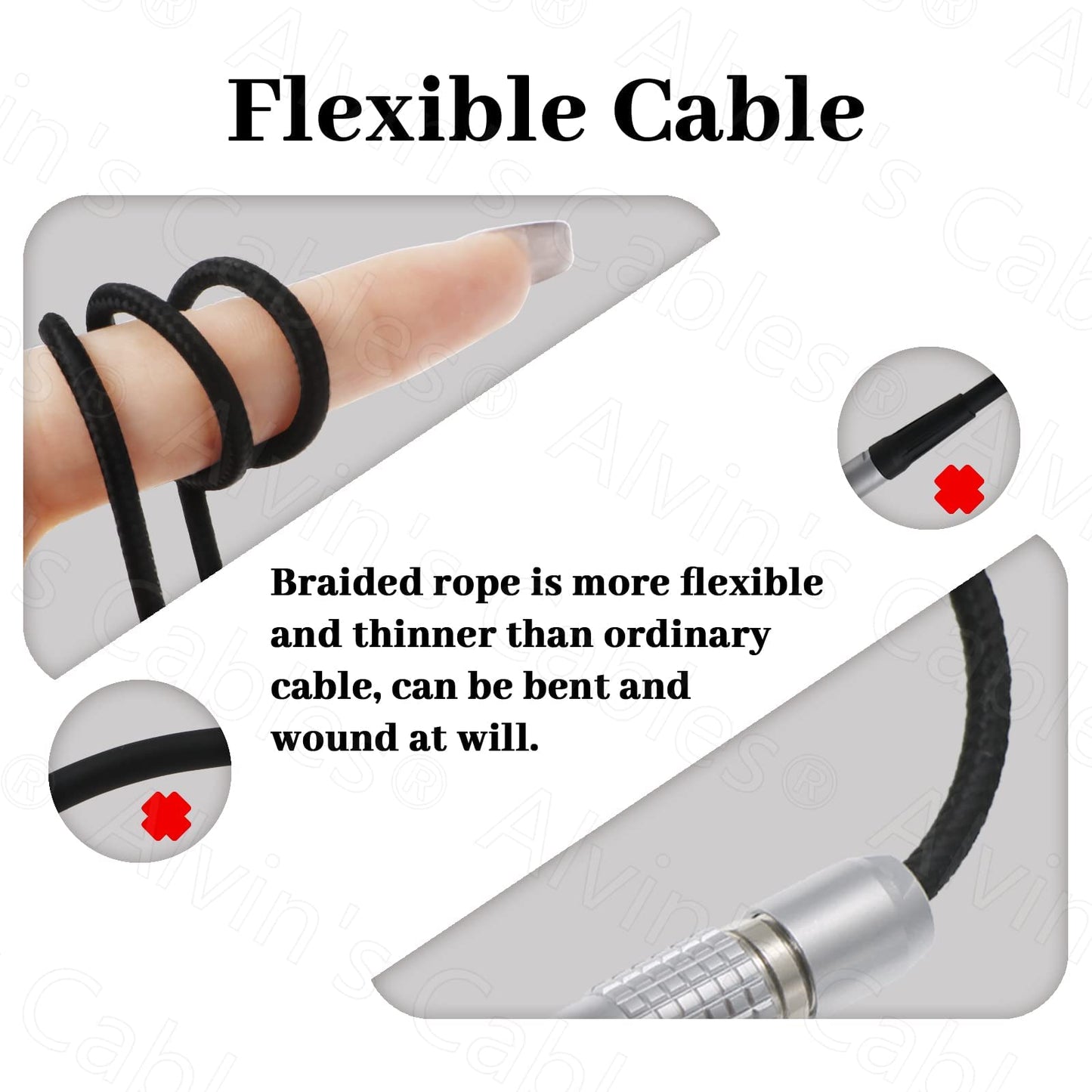 Alvin's Cables Flexible 2 Pin Male to D-tap Power Cable for Teradek, SmallHD Monitor, Vaxis 60cm|23.6inches Braided Wire
