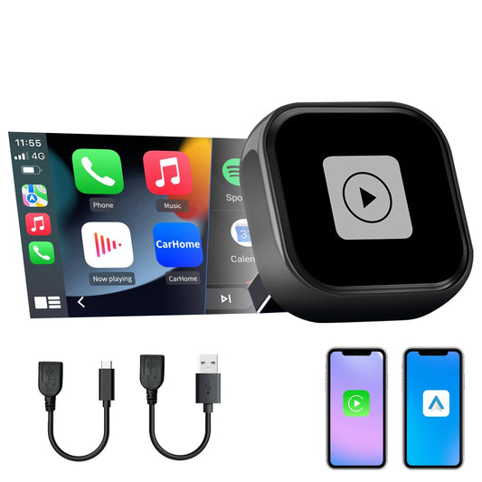 Pyniro Mini 2-in-1 Wireless CarPlay & Android Auto Adapter for iOS 10+ & Android 11+, Plug & Play Dongle for USB/Type-C Port Converts Wired