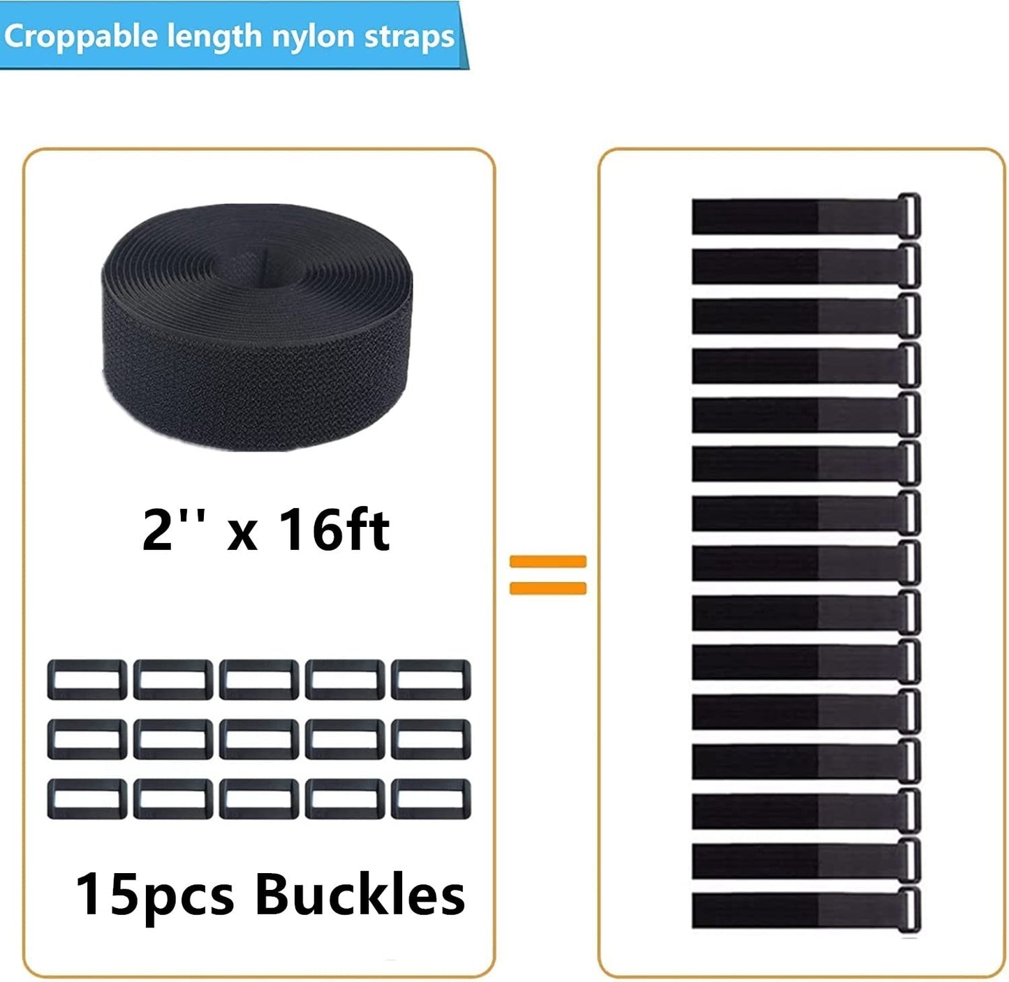 16Ft 2 inch Wide Cable Ties, Jumpso Heavy Duty Hook and Loop Straps with 15 Buckles, Adjustable Straps for Wire, Cord Wraps, Cable Management Storage