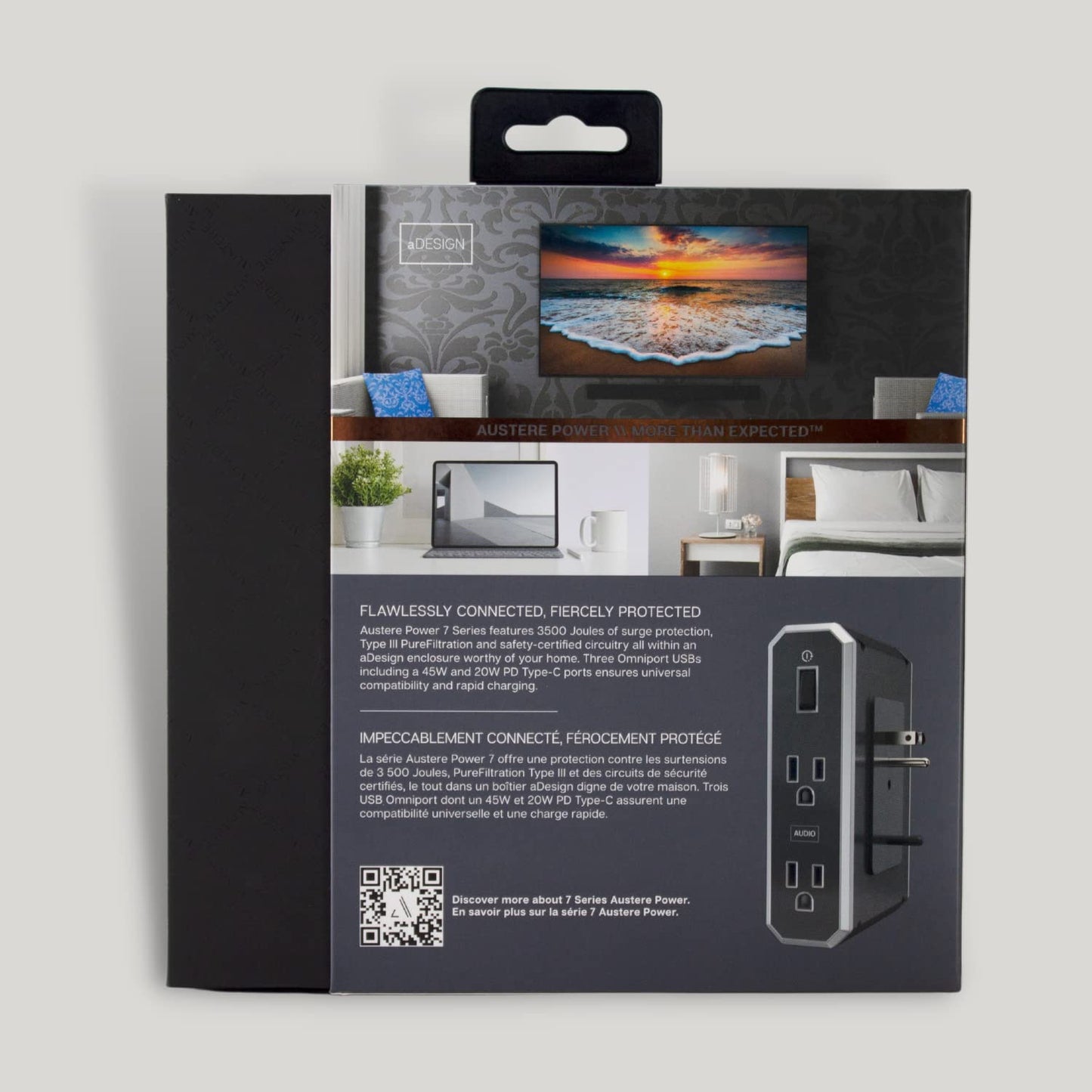 Austere VII Series, Wall Power 4 Outlet Surge Protector, 3500 Joules, Isolated EMI/RFI Filtering, 2 USB-C 45W & 20W Fast Chargers, 1 USB-A 2.4 amps