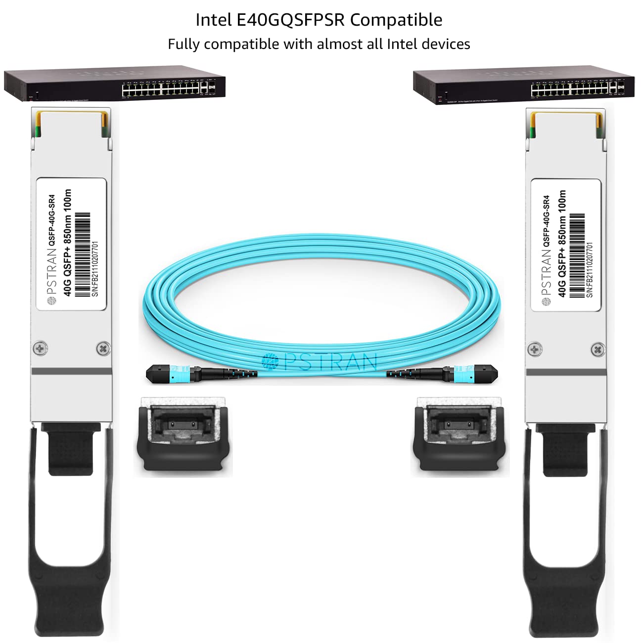OPSTRAN 40GBASE-SR4 QSFP+ Optical Transceiver Module Compatible with Intel E40GQSFPSR 850nm 100m DDM MPO-12/UPC MMF