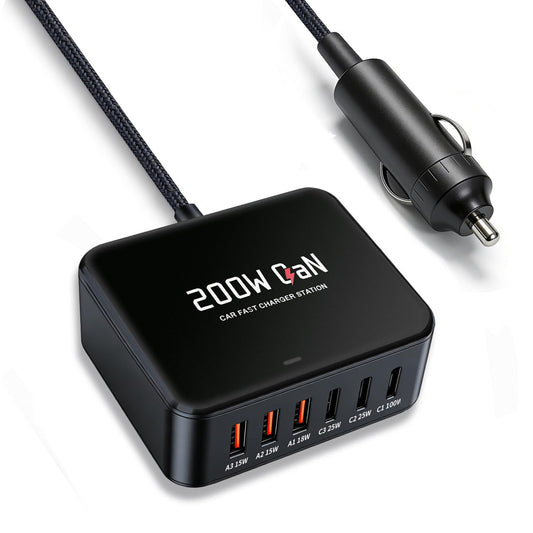 200W USB C Car Charger,Type C Laptop Car Charger & PD3.0/QC3.0/PPS Cigarette Lighter Adapter for iPhone 16/15/14/13/12 Pro Max, Galaxy S25/S26 Ultra