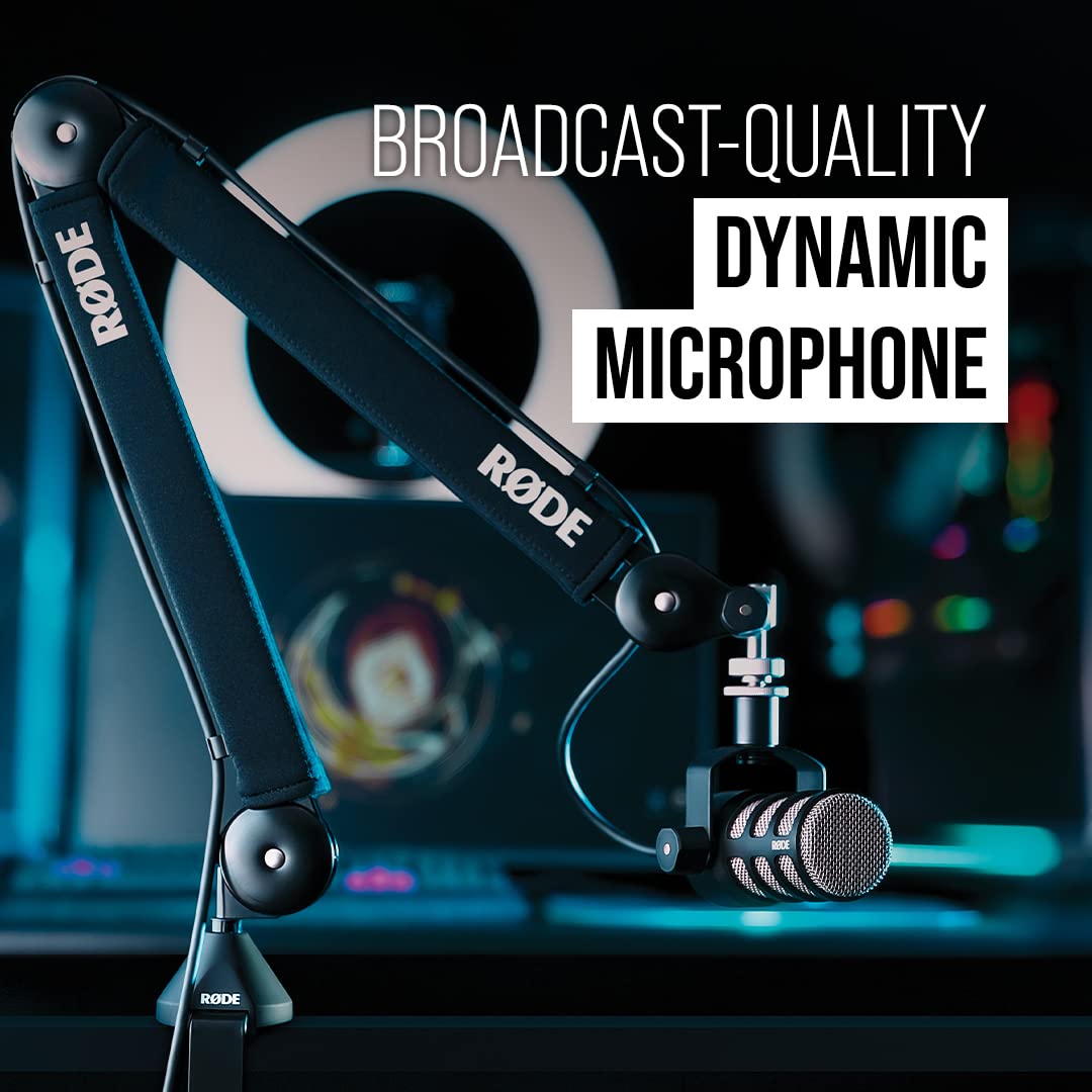 RØDE PodMic Cardioid Dynamic Broadcast Microphone with Integrated Swing Mount for Podcasting, Streaming, Gaming, and Voice Recording, Black