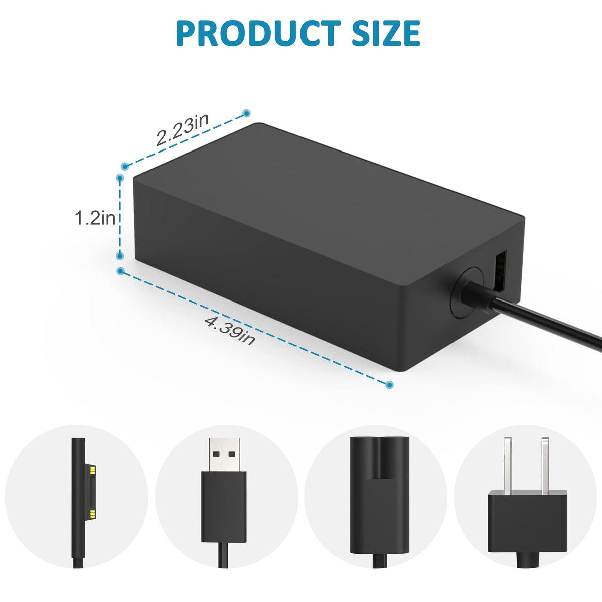 65W Charger Compatible with Microsoft Surface Pro 11, 10, 9, 8, 7+, 7, 6, 5, 4, 3, X, Surface Laptop 7/6/5/4/3/2/1, Surface Go 4/3/2/1, Surface Book