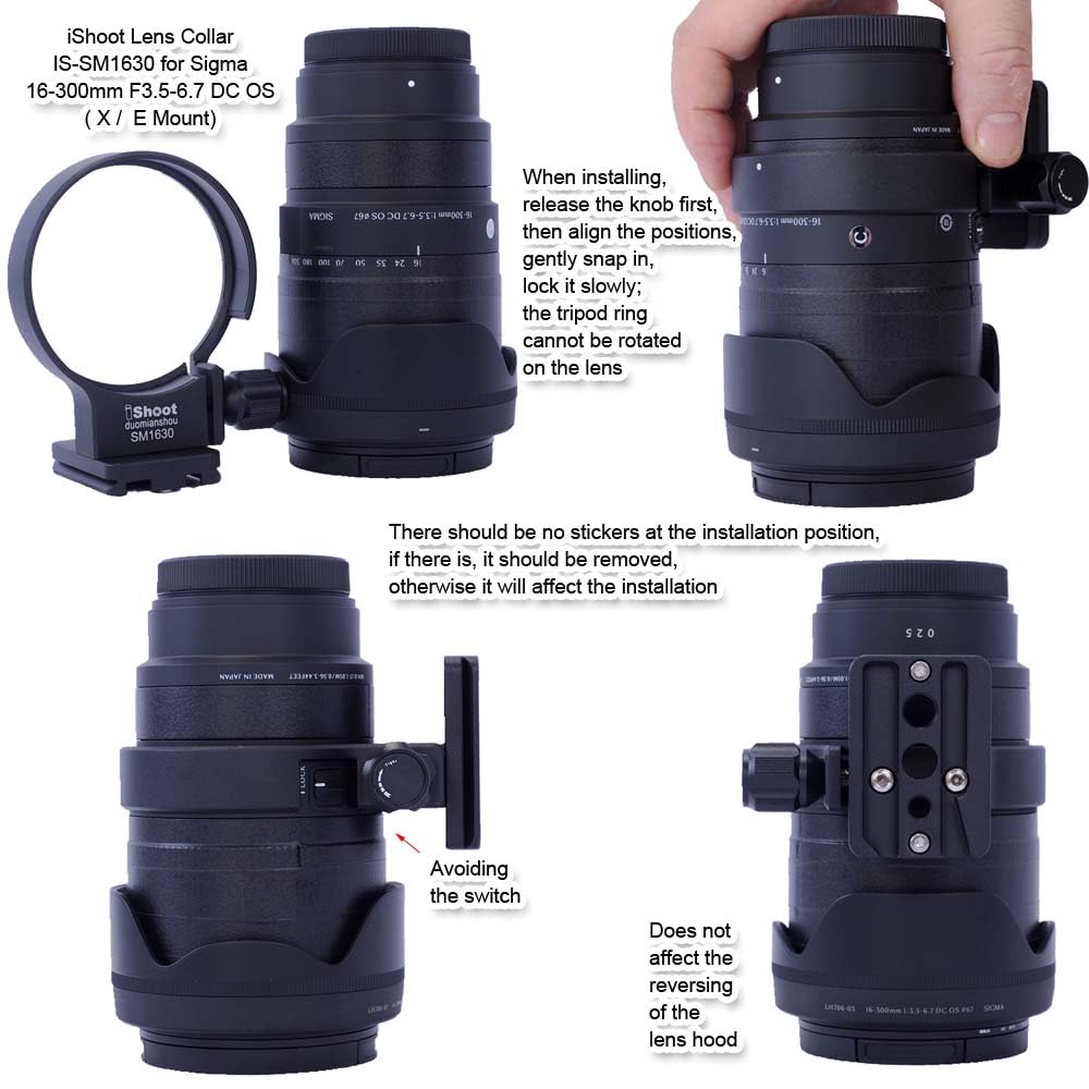 iShoot Lens Collar Tripod Mount Ring Compatible with Sigma 16-300mm F3.5-6.7 DC OS (E/X/L/RF Mount), Lens Support Holder Bracket Bottom is Arca-Swiss