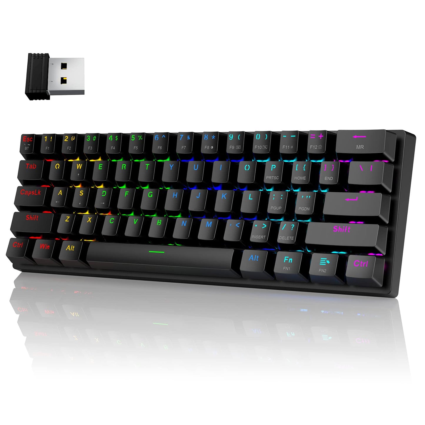 Pauroty 60% Wireless Mechanical Keyboard, Triple Mode 2.4G/USB-C/Bluetooth Gaming Keyboard, RGB Backlit, Clicky Blue Switch, 61 Keys Rechargeable Mini