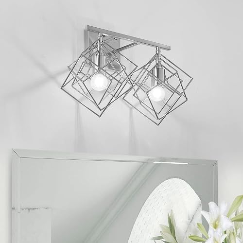 BEHIYA Bathroom Vanity Light with 2 Bulbs Bathroom Light Fixtures Over Mirror with 2 Rotatable Cube Shades Modern Wall Mounted Silver Brushed Nickle