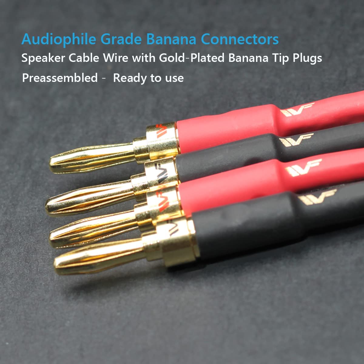 UCINNOVATE 2Pack 4m 13AWG Speaker Cable, Audiophile Grade Speaker Cable with Gold Plated Banana Plugs, Pre-Connected HiFi Copper Speaker Wire bi wired