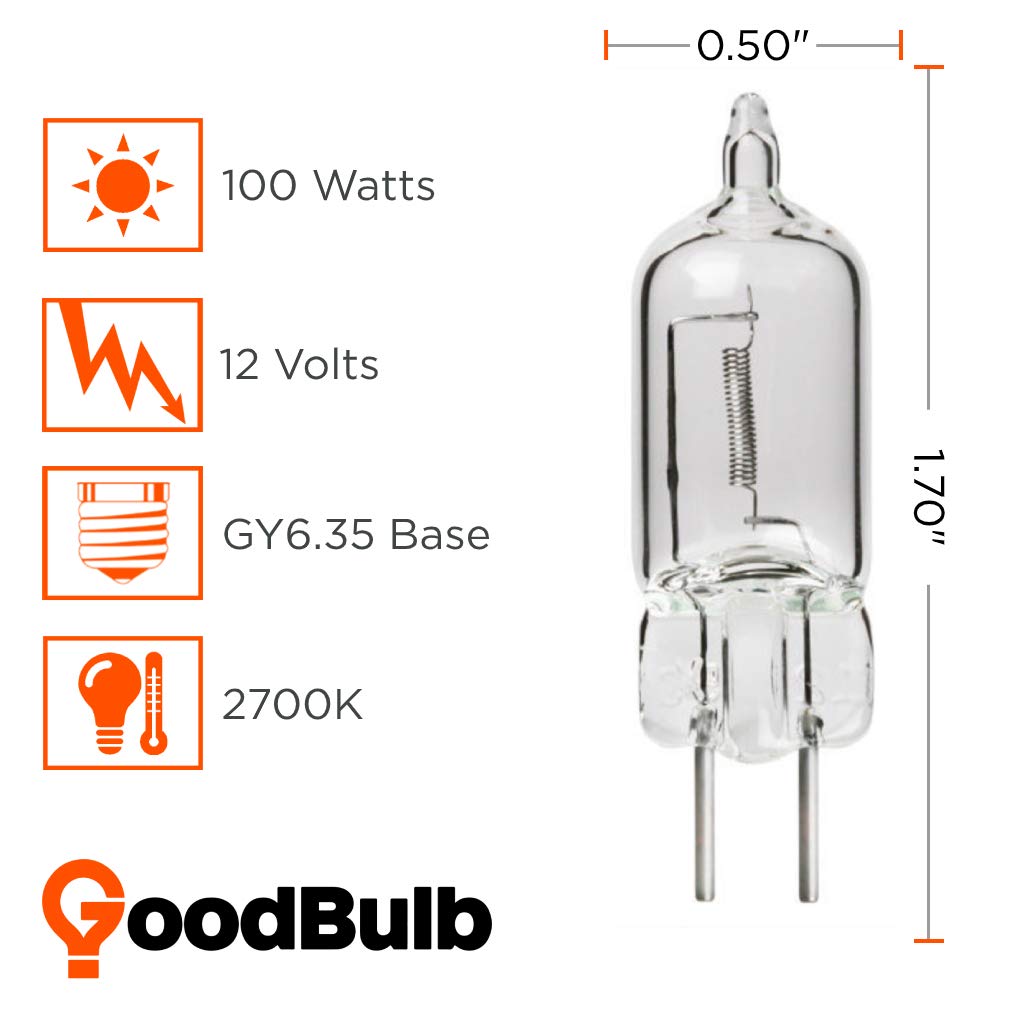 GoodBulb 100 Watt JC Light Bulb 100W GY6.35 Base 12V High Output Halogen Light 3000K Soft White Light 2000 Life Hours Pack of 10 Bulbs