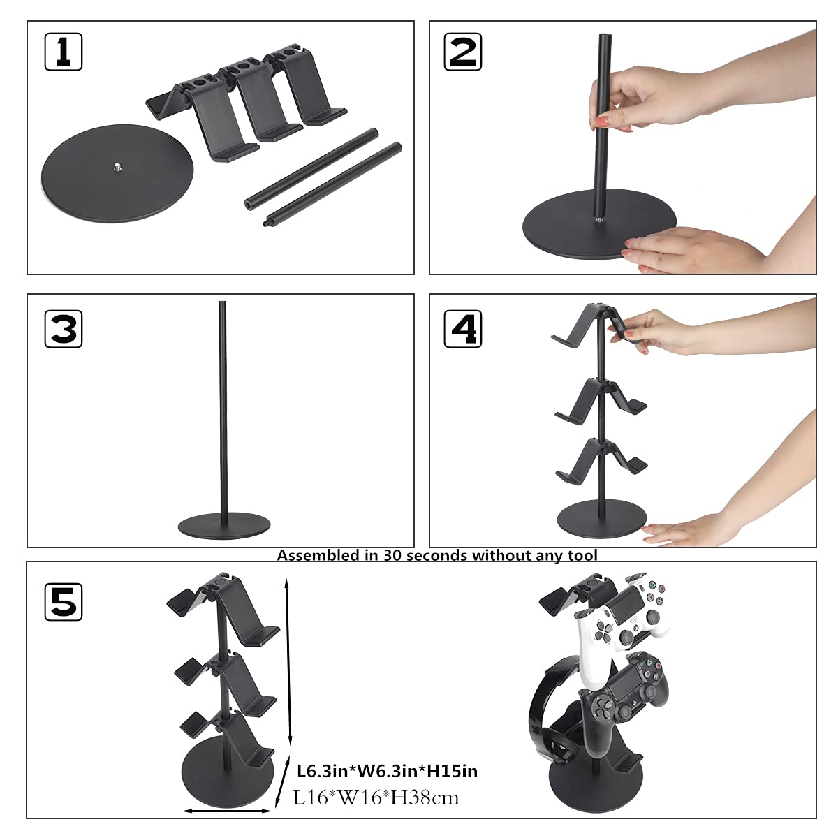 KELJUN Controller Stand 3 Tier,Headphone Holder, Multi Adjustable Game Controller Headset Hanger for All Universal Gaming PC Accessories, Xbox PS4 PS5