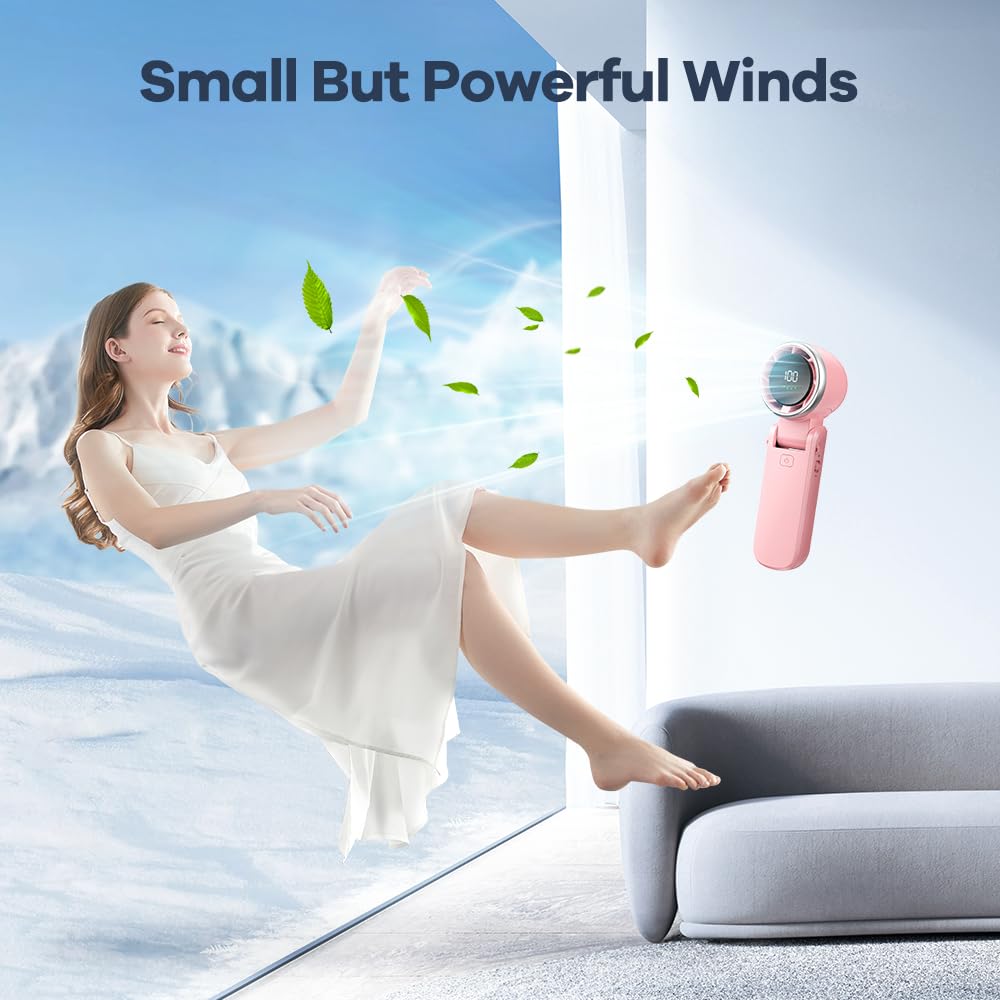 Portable Handheld Turbo Fan, 5 Gear High Speed USB-C Rechargeable Fan, 4000mAh Rechargeable Mini Personal Hand Fan Blow Cold Air, Battery Operated