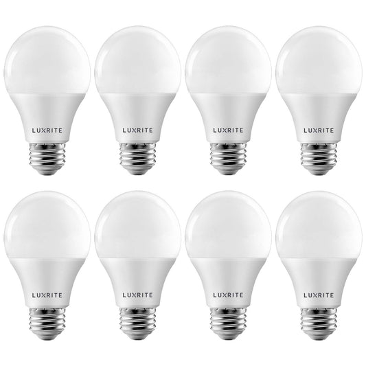 LUXRITE A19 LED Light Bulb 60W Equivalent, 2700K Warm White Dimmable, 800 Lumens, Standard LED Bulb 9W, E26 Base, Energy Star, Enclosed Fixture Rated