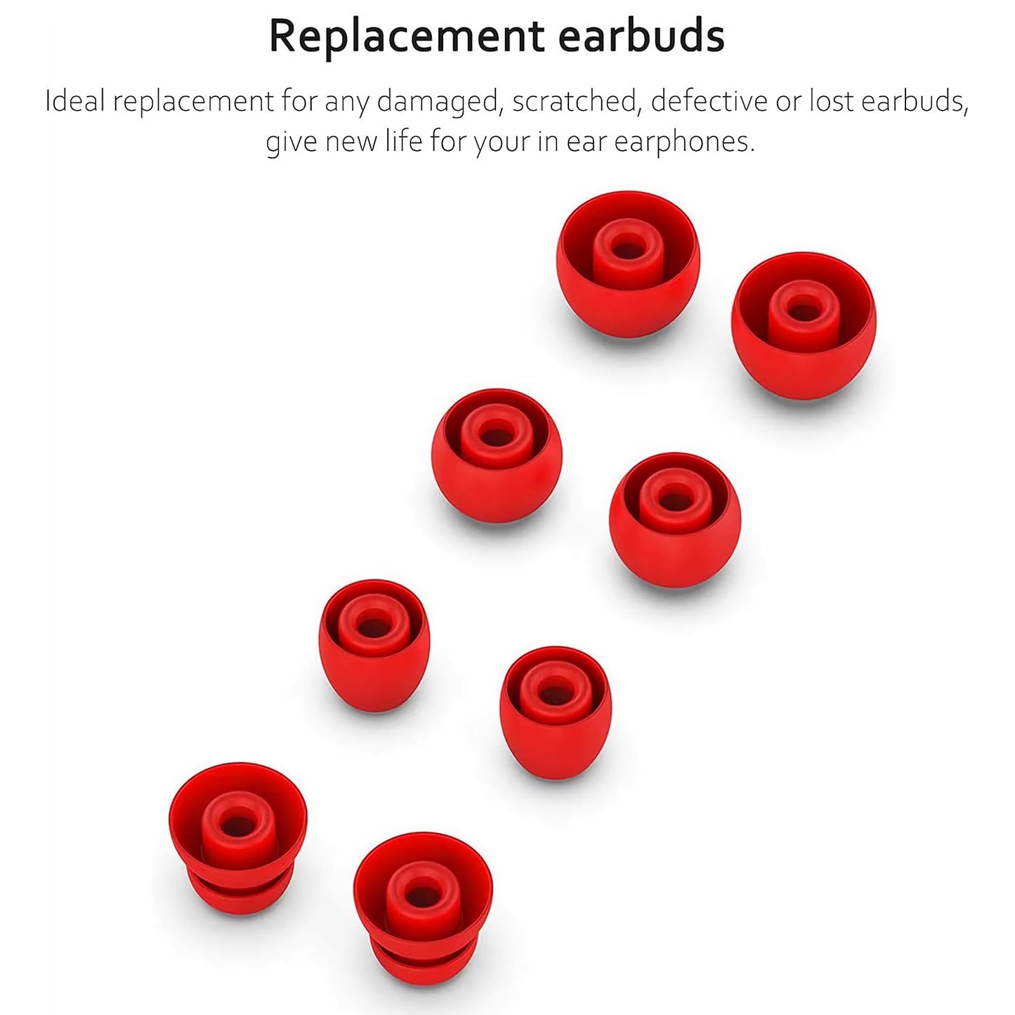Replacement Silicone Ear Tips Earbuds Buds Set Compatible with by dr dre Power Pro Wireless Earphones (Red)