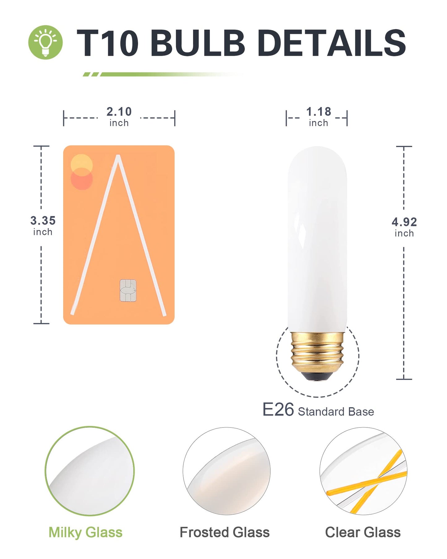 40W Equivalent T10 LED Light Bulb, Deep Frosted Glass Dimmable T30 Invisible Filament Bulb, Daylight Bright White 5000K, 4 Watt E26 Base Milky LED