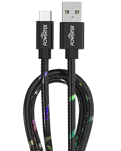 LIQUIPEL Powertek Type-C Fast Charger Cable, 6ft USB-C for Galaxy, Note, Tab, MacBook, Neon Party (Black)