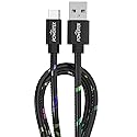LIQUIPEL Powertek Type-C Fast Charger Cable, 6ft USB-C for Galaxy, Note, Tab, MacBook, Neon Party (Black)