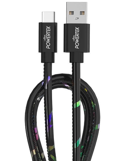 LIQUIPEL Powertek Type-C Fast Charger Cable, 6ft USB-C for Galaxy, Note, Tab, MacBook, Neon Party (Black)