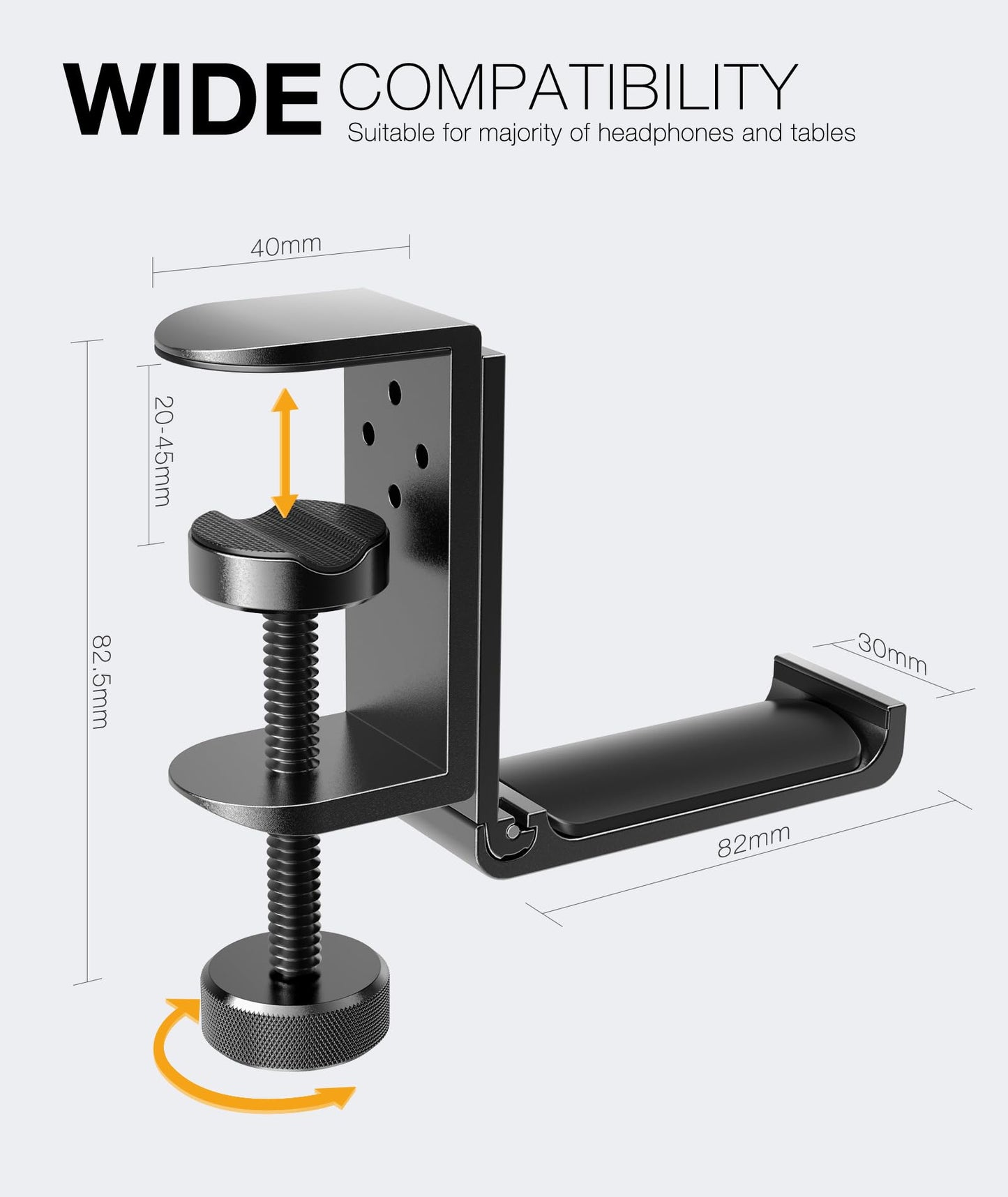 APPHOME New Foldable Headphone Stand Hanger Holder Aluminum Headset Soundbar Stand Clamp Hook Under Desk Space Save Mount, Universal Fit Gaming