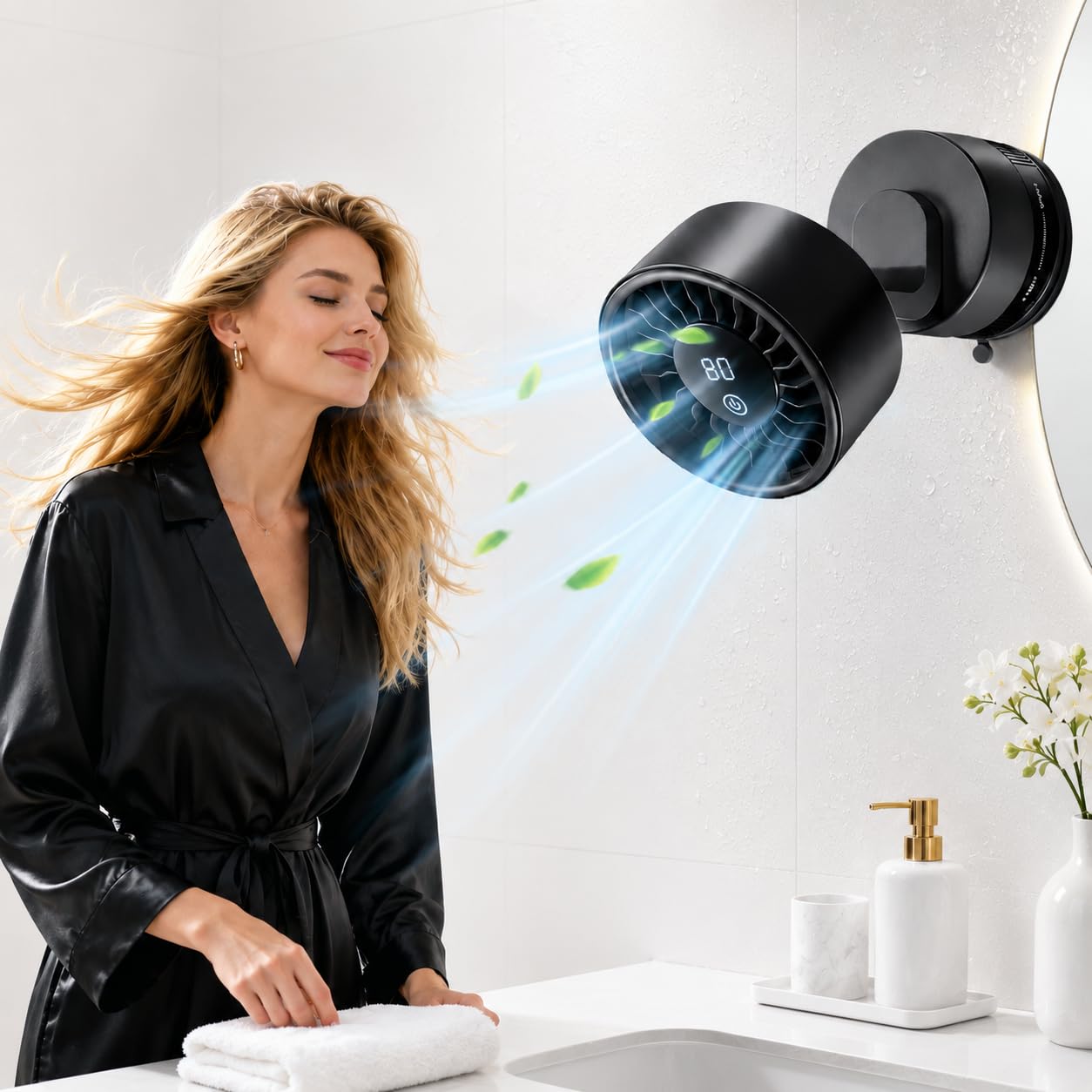 Rechargeable Suction Cup Bathroom Fan, 6 Speeds for Makeup and Skincare
