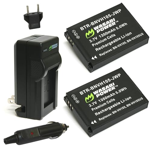 Wasabi Power Battery (2-Pack) and Charger for JVC BN-VH105 and JVC GC-XA1, GC-XA2 ADIXXION Action Camera