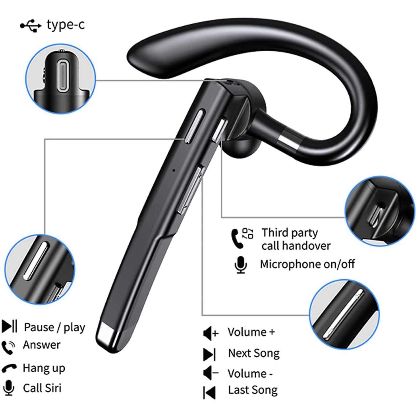 Agkey Wireless Headset Business Earpiece Built-in Mic Noise Cancelling Headphone 5.3 Handsfree Sports Earphone for Android iOS Driving Trucker Driver