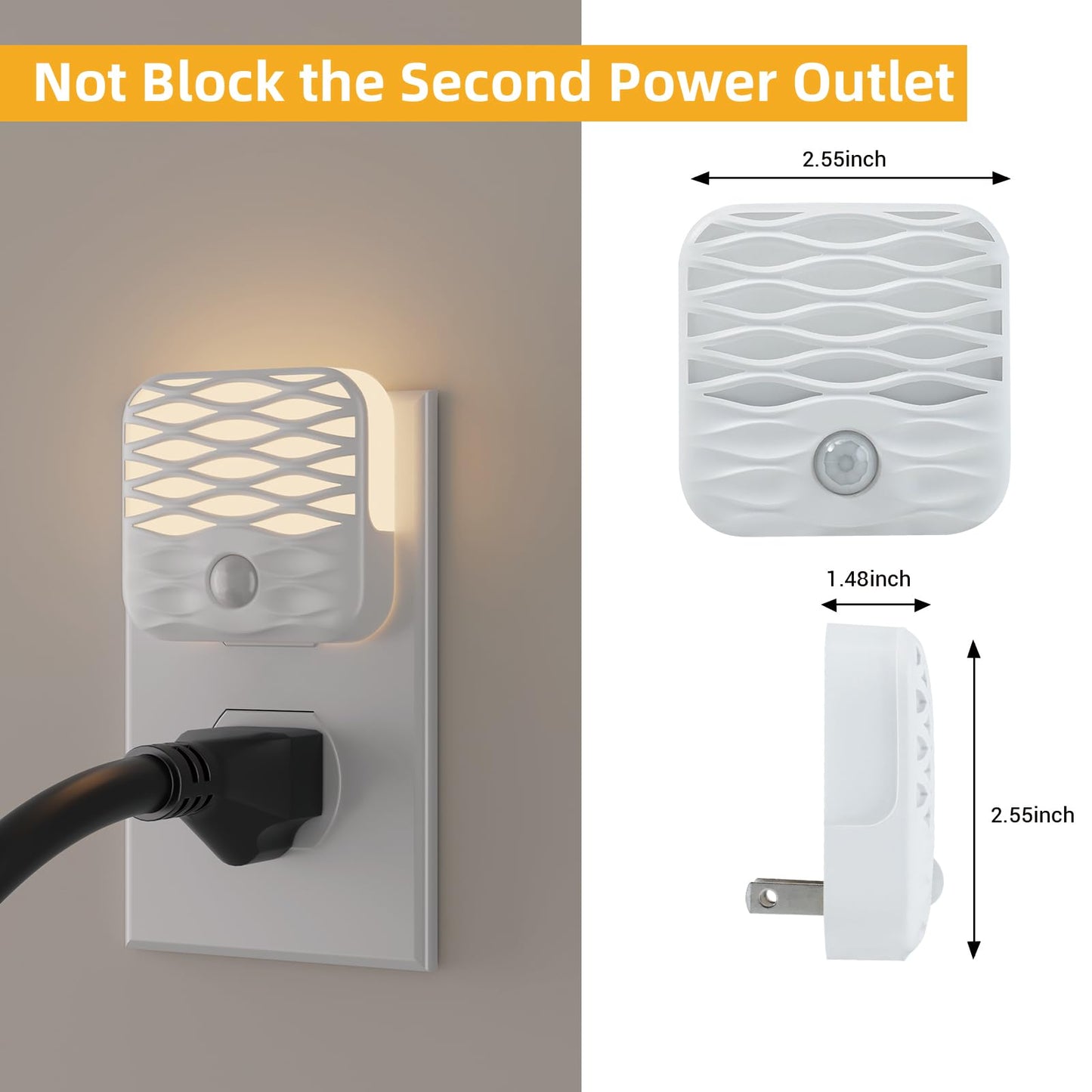 Dawnrise 3 Pack Night Lights Plug into Wall,Motion Sensor Nightlights Indoor with Warm White for Stairs, Hallway, Living Room, Kitchen, Entrance