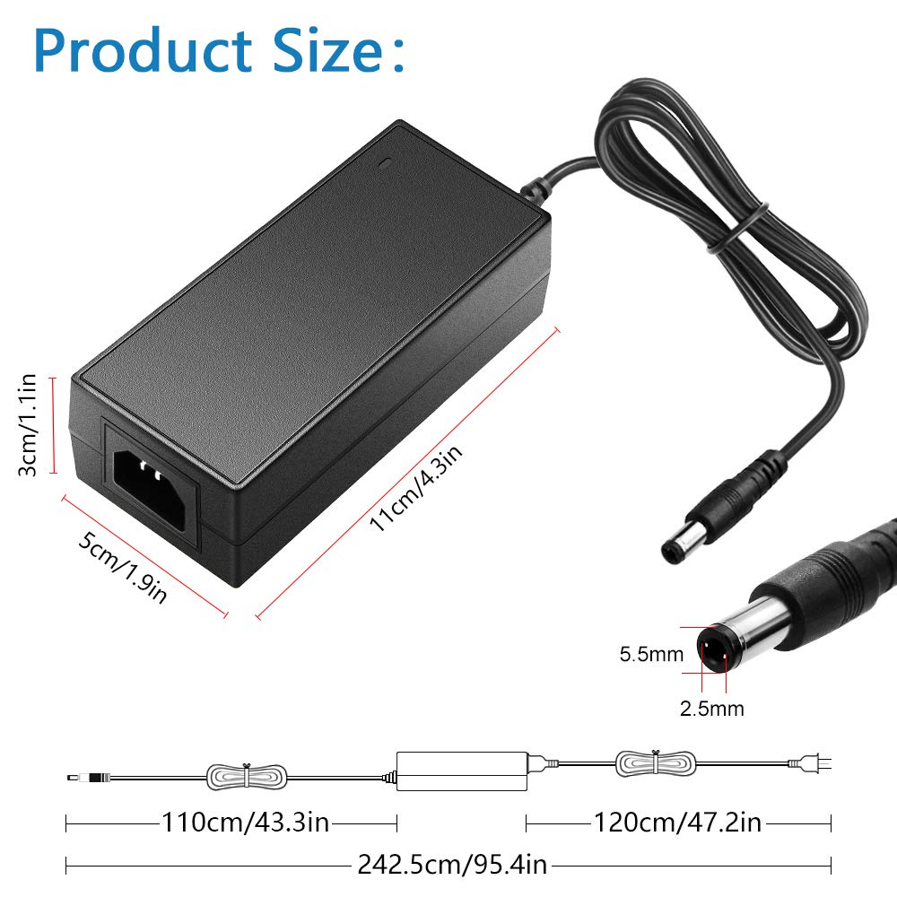 SHNITPWR 12V 5A 60W Power Supply Adapter AC DC Converter 100V~240V to 12 Volt 5 Amp Transformer 5.5x2.5mm Plug for 5050 3528 LED Strip Light 3D…