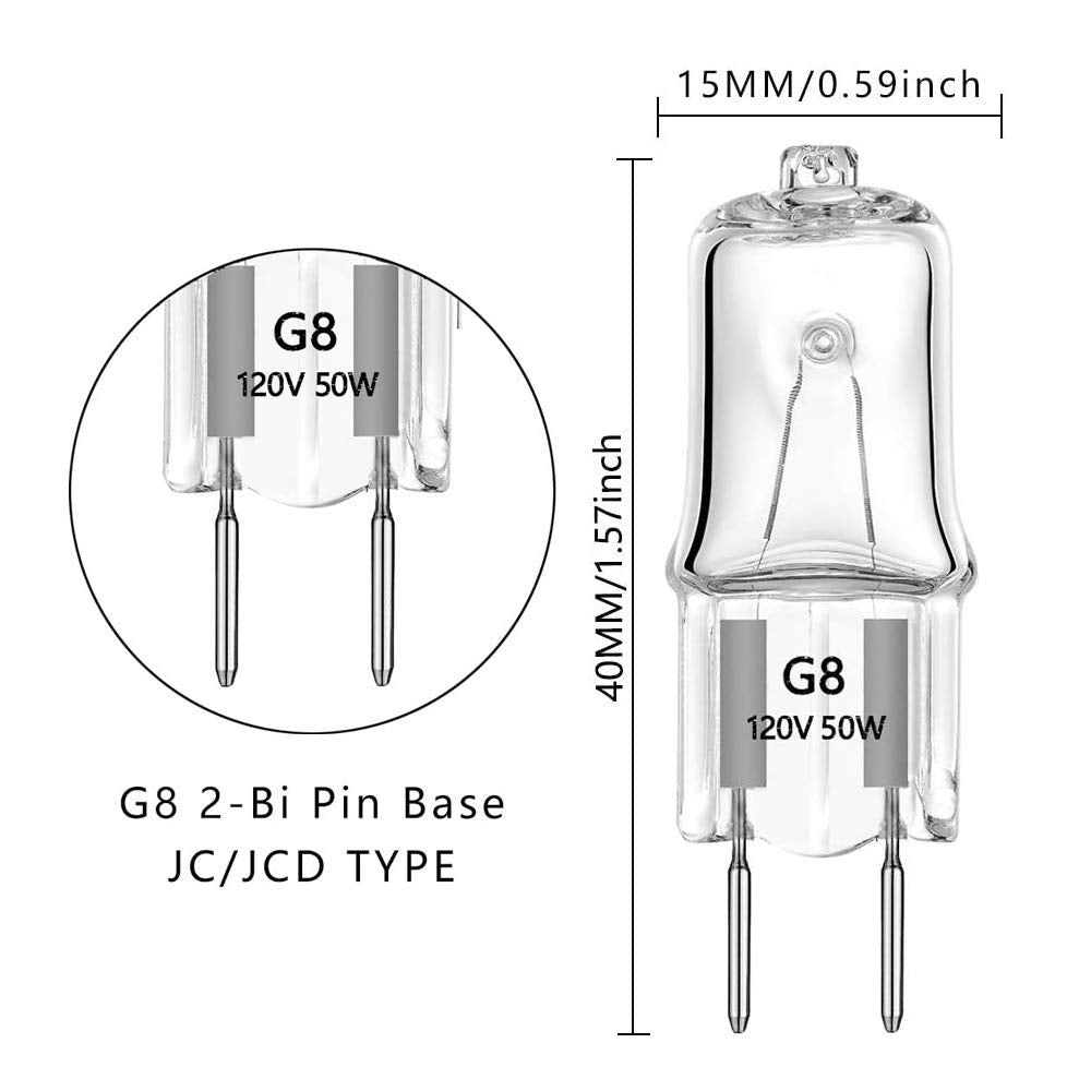 AHEVO G8 Light Bulbs 50W 120V Halogen Light Bulb G8 Base Bi-Pin 50W T4 JCD Warm White, Microwave Oven Replacements, Candle Warmer Bulbs,10Pack
