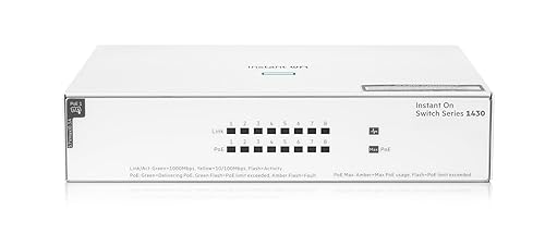 HPE Networking Instant On Switch Series 1430 8-Port Gb Unmanaged Layer 2 Ethernet Switch with PoE | 8X 1G | 8X CL4 PoE (64W) | Fan-Less | US Cord