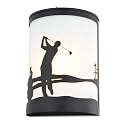 VAXCEL Links 1-Light 8 in. Wide Black Indoor-Outdoor Flush Mount Wall Sconce with Metal Golfer Cutout and Frosted White Glass Shade, Dimmable, LED
