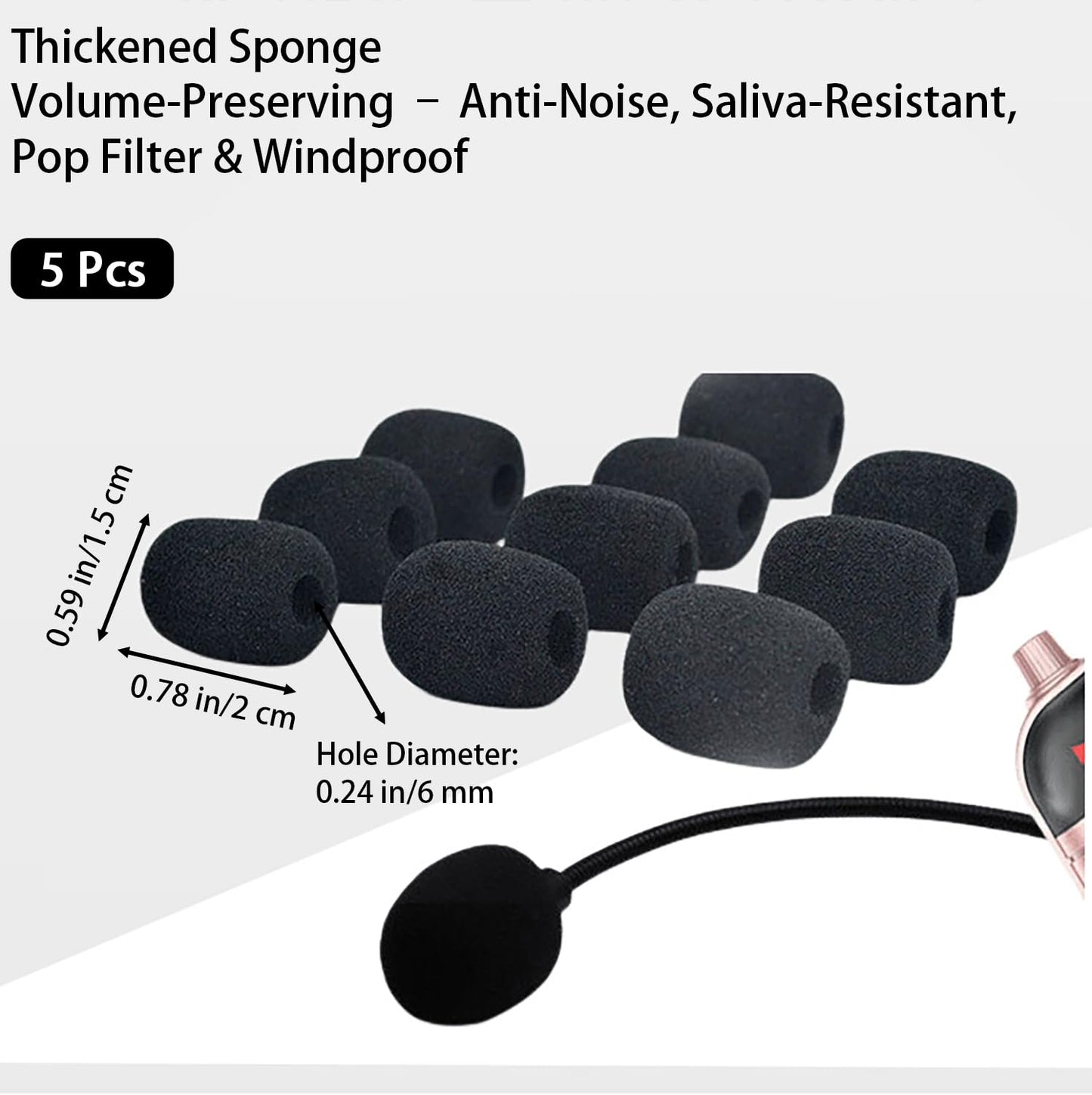 5 Pack Black Replacement Microphone Sponge Wind Shield Windscreen Foam Cover for Microphone Windscreen for Shure CVG18-B/C Gooseneck Condenser Mic