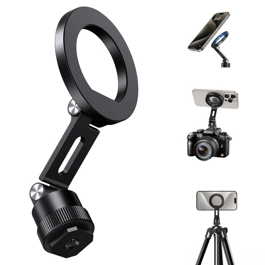 elitehood Magnetic Phone Tripod Mount for Magsafe, Aluminum iPhone Tripod Mount Adapter with 1/4” Screw, Cold Shoe Phone Holder for Camera, Compatible