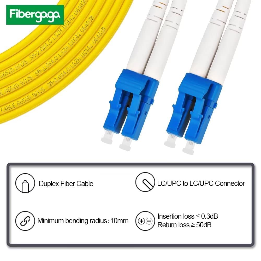 Fibergaga 5Pack-1M(3ft) OS2 LC to LC Fiber Patch Cable, Single Mode SM Duplex Fiber Optic Cable, OS1/OS2 Singlemode SMF Compatible, 9/125µm, 2.0mm…
