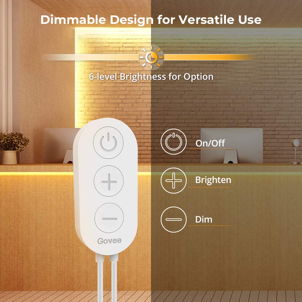 Govee Warm White LED Strip Lights, Bright 300 LEDs, 3000K Dimmable Light Strip 16.4ft with Control Box, LED Lights for Bedroom, Kitchen Cabinets