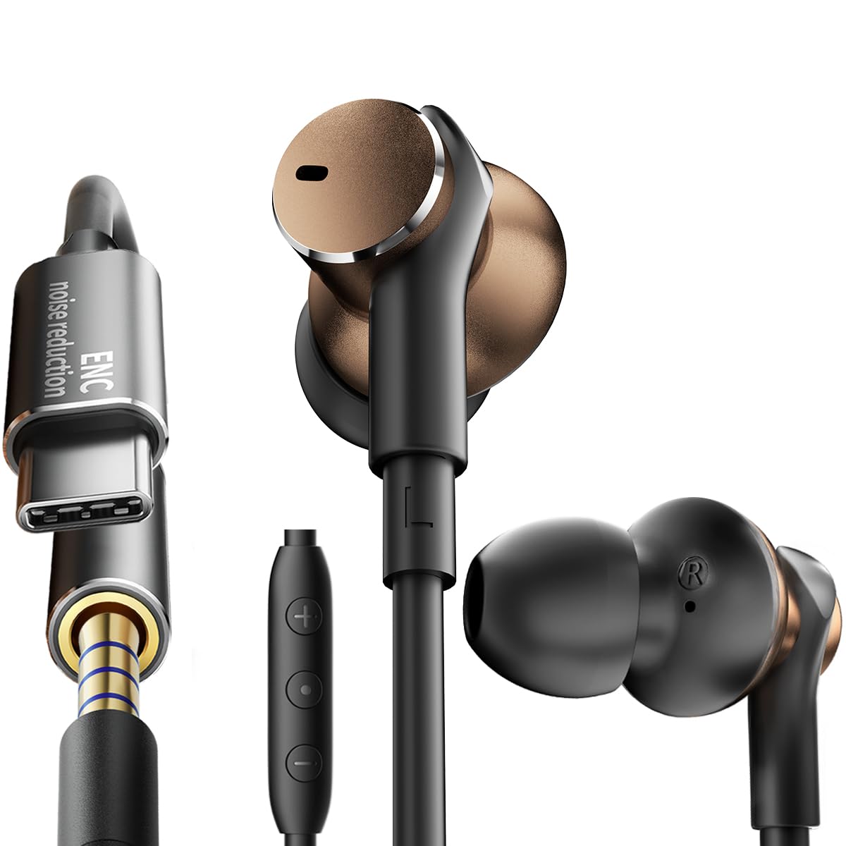 Dynamic Balanced Deep Bass In-Ear Headphones-Noise cancelling Wired Earbuds with Dual-Driver Bass Boost ear bud Noise Isolation-Clear Call